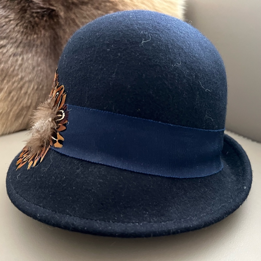 Jessica Navy Cloche Hat with Feather Detail - Picture 5 of 7